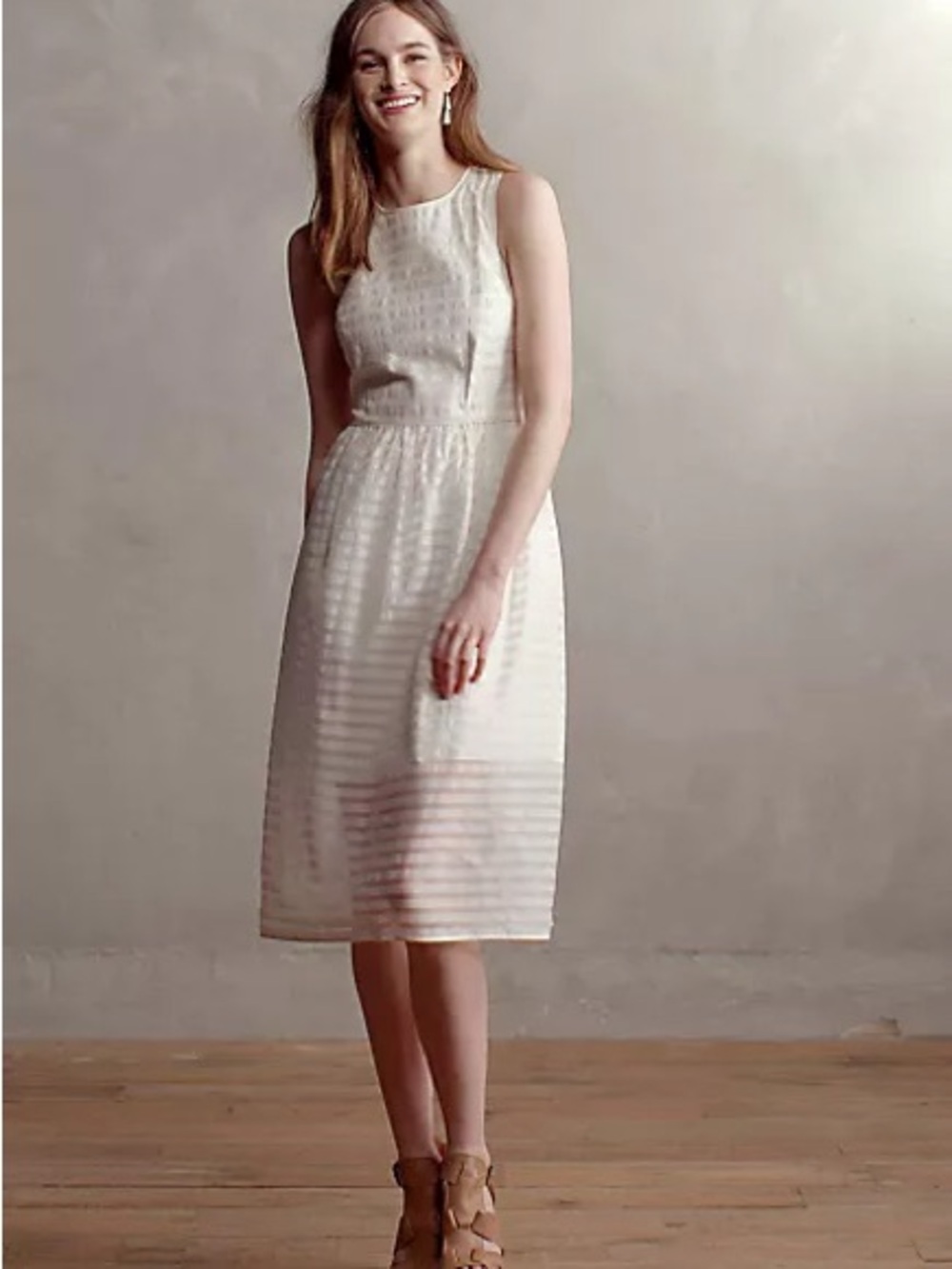 4.COLLECTIVE Savoie Cotton Silk Blend Tea Length Midi Dress - White, Size 10